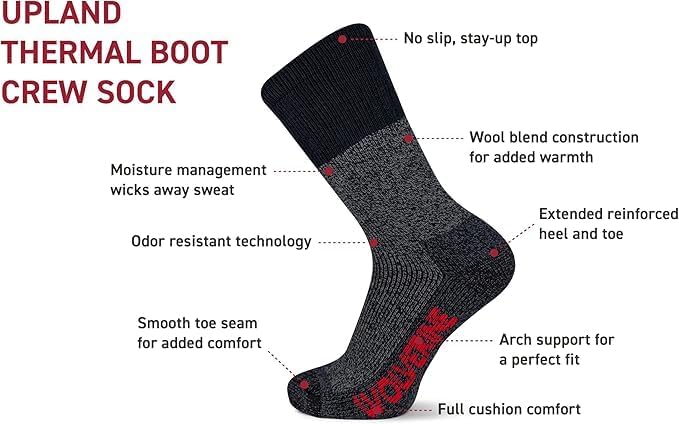 Wolverine Men's Upland Thermal Wool Boot Crew Socks (2-Pack) Brown